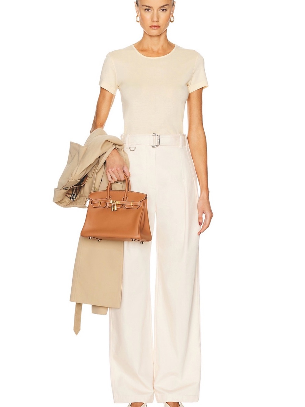 BURBERRY High-Waisted Pleated Trouser Cream size  4